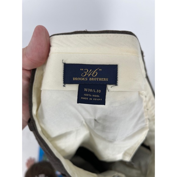 Brooks Brothers 346 Men Wool Dress Pants Size 38x30 Brown Flat Front Classic Fit - Picture 3 of 4